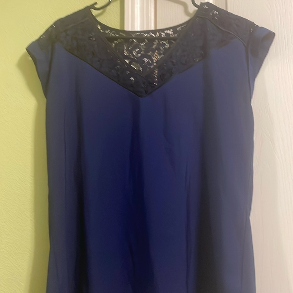 Express Deep Blue Lace Accent Blouse